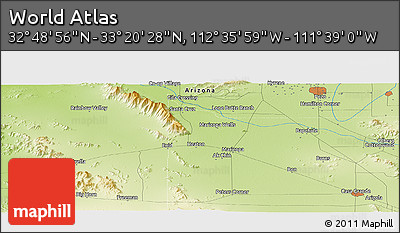 Physical Panoramic Map of the Area around 33° 4' 42" N, 112° 7' 30" W