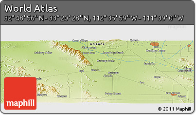 Physical Panoramic Map of the Area around 33° 4' 42" N, 112° 7' 30" W