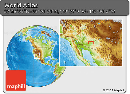 Physical Location Map of the Area around 33° 4' 42" N, 112° 58' 29" W