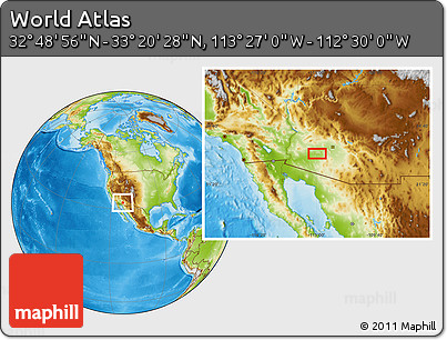 Physical Location Map of the Area around 33° 4' 42" N, 112° 58' 29" W