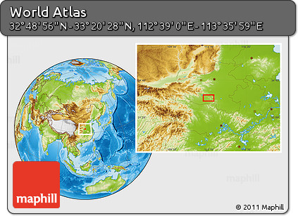 Physical Location Map of the Area around 33° 4' 42" N, 113° 7' 30" E