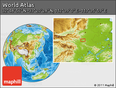 Physical Location Map of the Area around 33° 4' 42" N, 113° 7' 30" E