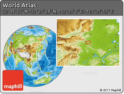Physical Location Map of the Area around 33° 4' 42" N, 113° 7' 30" E