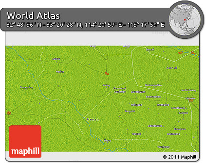 Physical 3D Map of the Area around 33° 4' 42" N, 114° 49' 29" E