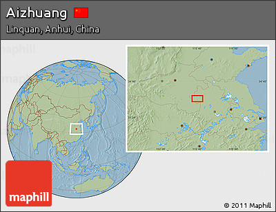 Savanna Style Location Map of Aizhuang, hill shading