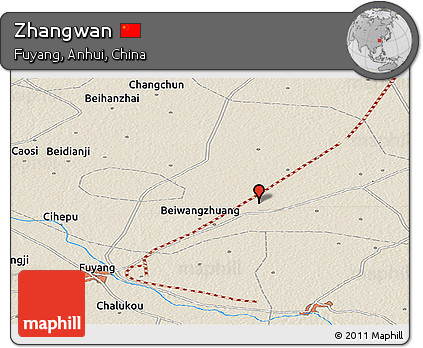 Shaded Relief Panoramic Map of Zhangwan