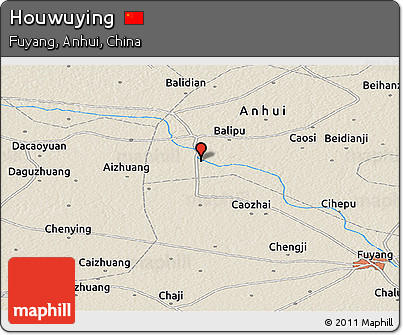 Shaded Relief Panoramic Map of Houwuying