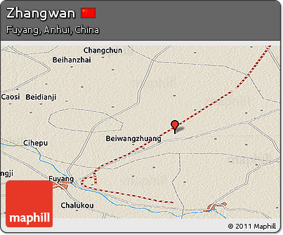 Shaded Relief Panoramic Map of Zhangwan