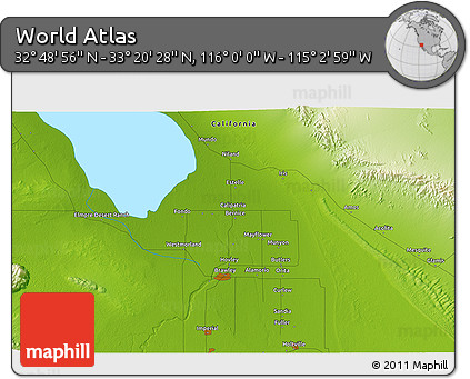 Physical 3D Map of the Area around 33° 4' 42" N, 115° 31' 30" W