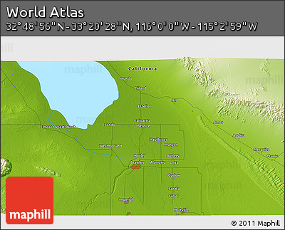 Physical 3D Map of the Area around 33° 4' 42" N, 115° 31' 30" W