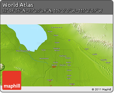 Physical 3D Map of the Area around 33° 4' 42" N, 115° 31' 30" W