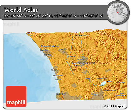 Political 3D Map of the Area around 33° 4' 42" N, 117° 13' 29" W