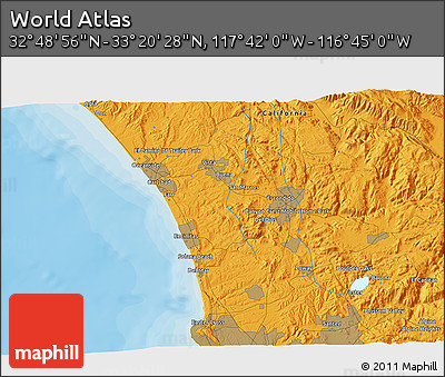 Political 3D Map of the Area around 33° 4' 42" N, 117° 13' 29" W