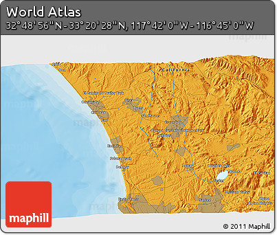Political 3D Map of the Area around 33° 4' 42" N, 117° 13' 29" W