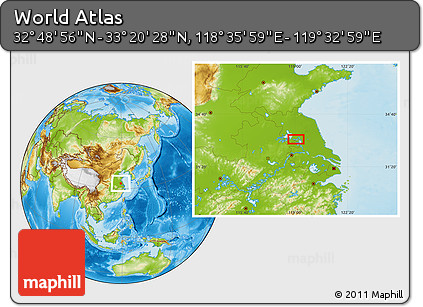 Physical Location Map of the Area around 33° 4' 42" N, 119° 4' 29" E