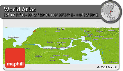 Physical Panoramic Map of the Area around 33° 4' 42" N, 119° 4' 29" E