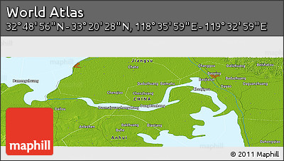 Physical Panoramic Map of the Area around 33° 4' 42" N, 119° 4' 29" E