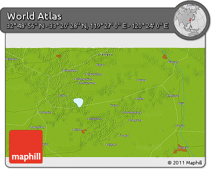 Physical 3D Map of the Area around 33° 4' 42" N, 119° 55' 30" E