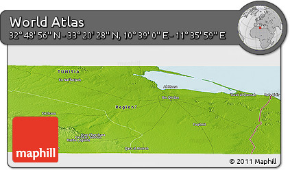 Physical Panoramic Map of the Area around 33° 4' 42" N, 11° 7' 30" E