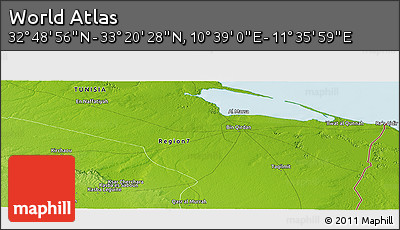 Physical Panoramic Map of the Area around 33° 4' 42" N, 11° 7' 30" E