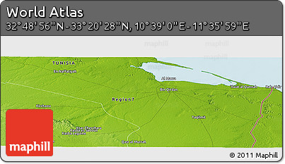 Physical Panoramic Map of the Area around 33° 4' 42" N, 11° 7' 30" E