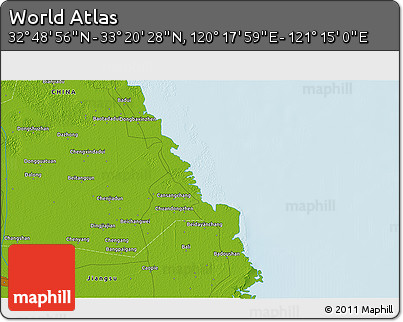 Physical 3D Map of the Area around 33° 4' 42" N, 120° 46' 30" E
