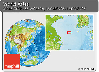 Physical Location Map of the Area around 33° 4' 42" N, 124° 10' 30" E