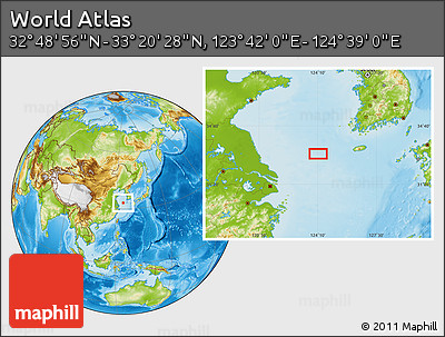 Physical Location Map of the Area around 33° 4' 42" N, 124° 10' 30" E