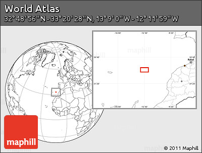 Blank Location Map of the Area around 33° 4' 42" N, 12° 40' 30" W