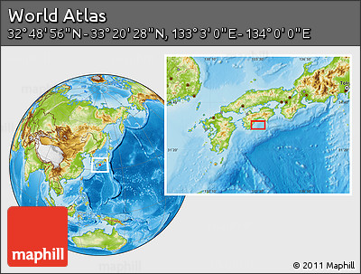 Physical Location Map of the Area around 33° 4' 42" N, 133° 31' 30" E
