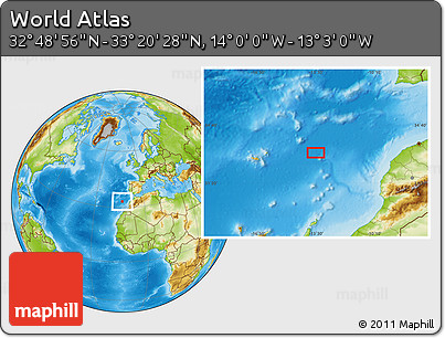 Physical Location Map of the Area around 33° 4' 42" N, 13° 31' 30" W