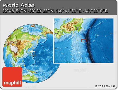 Physical Location Map of the Area around 33° 4' 42" N, 141° 10' 30" E