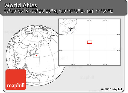 Blank Location Map of the Area around 33° 4' 42" N, 143° 43' 29" E