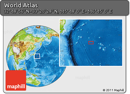 Physical Location Map of the Area around 33° 4' 42" N, 146° 16' 30" E
