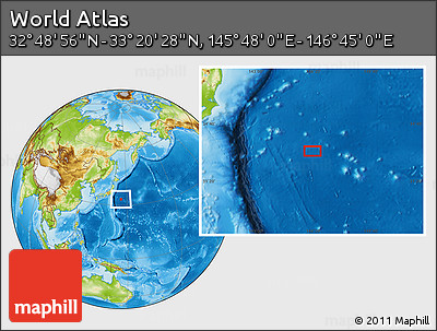 Physical Location Map of the Area around 33° 4' 42" N, 146° 16' 30" E