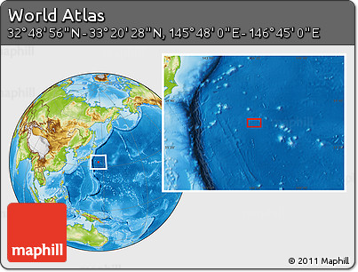 Physical Location Map of the Area around 33° 4' 42" N, 146° 16' 30" E