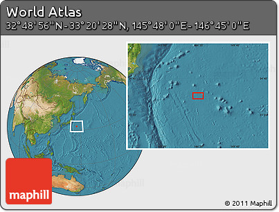 Satellite Location Map of the Area around 33° 4' 42" N, 146° 16' 30" E
