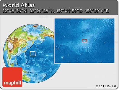 Physical Location Map of the Area around 33° 4' 42" N, 158° 10' 30" E