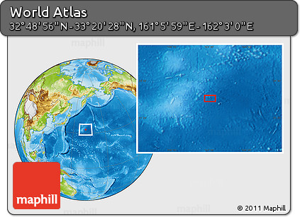 Physical Location Map of the Area around 33° 4' 42" N, 161° 34' 29" E