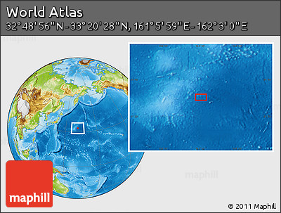 Physical Location Map of the Area around 33° 4' 42" N, 161° 34' 29" E