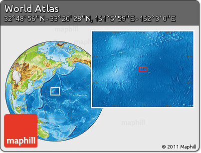 Physical Location Map of the Area around 33° 4' 42" N, 161° 34' 29" E