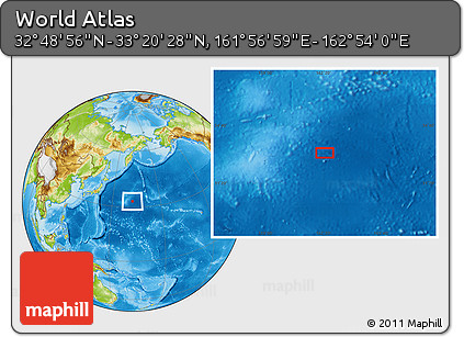 Physical Location Map of the Area around 33° 4' 42" N, 162° 25' 30" E