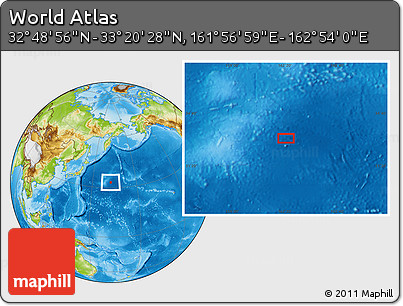 Physical Location Map of the Area around 33° 4' 42" N, 162° 25' 30" E
