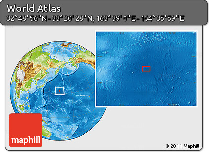 Physical Location Map of the Area around 33° 4' 42" N, 164° 7' 30" E