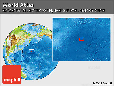 Physical Location Map of the Area around 33° 4' 42" N, 164° 7' 30" E