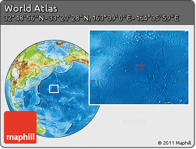 Physical Location Map of the Area around 33° 4' 42" N, 164° 7' 30" E