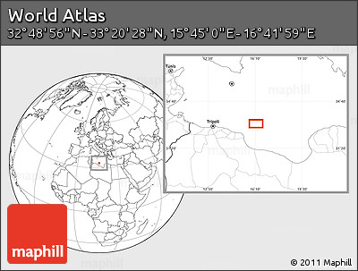 Blank Location Map of the Area around 33° 4' 42" N, 16° 13' 30" E