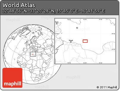 Blank Location Map of the Area around 33° 4' 42" N, 16° 13' 30" E