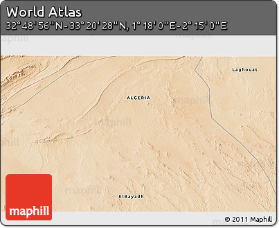 Satellite 3D Map of the Area around 33° 4' 42" N, 1° 46' 29" E