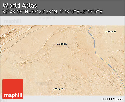 Satellite 3D Map of the Area around 33° 4' 42" N, 1° 46' 29" E